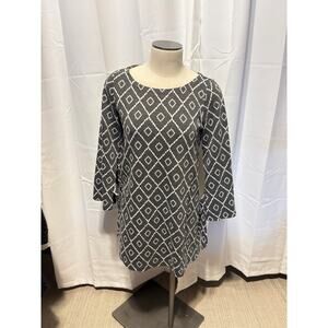 NWOT LOFT Gray Geometrical Midi Dress long sleeves Medium Petite